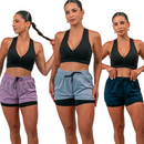 kit 3 Shorts Feminino Academia Bermuda dupla Fitness Com bolso e compressão Corrida Caminhada treino