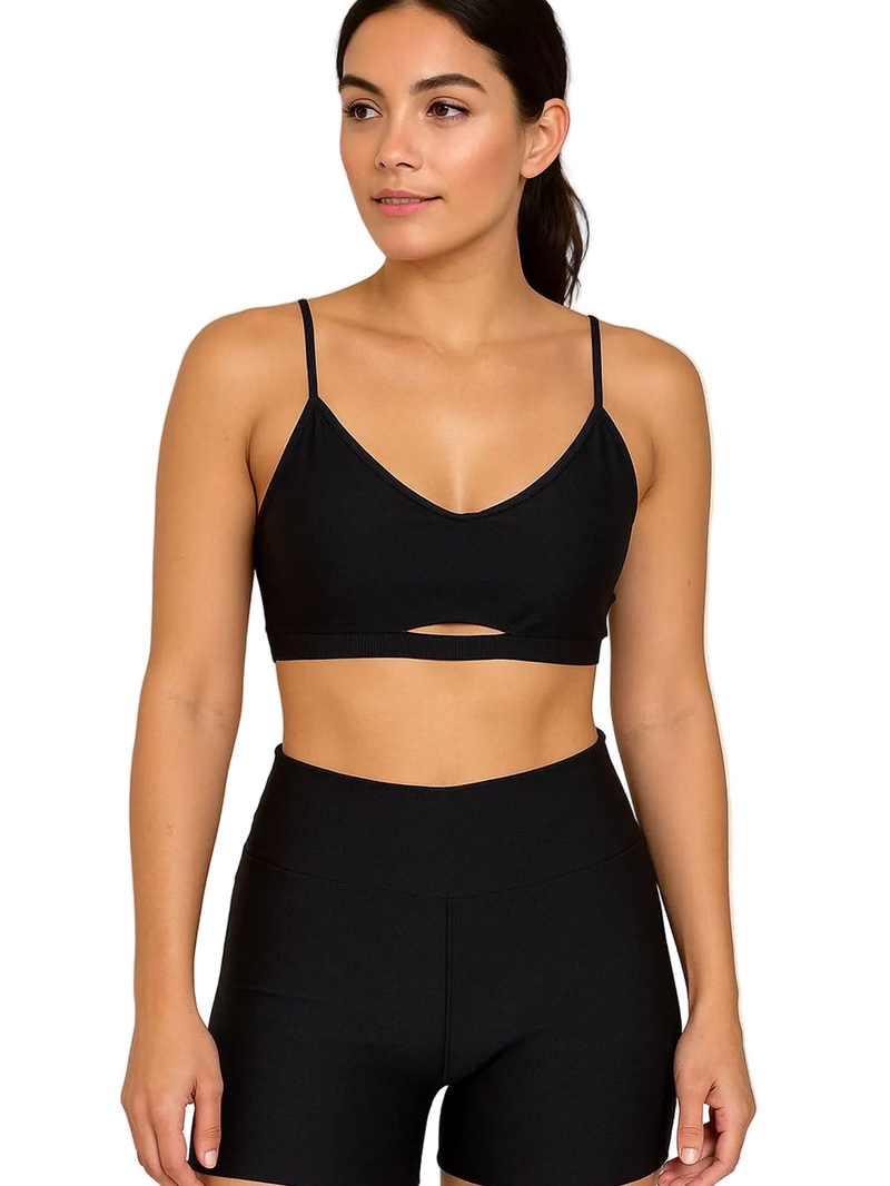 Conjunto micro canelado bojo removível + short cintura alta UV50+ fitness academia corrida treino 30