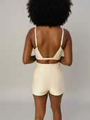 Conjunto micro canelado bojo removível + short cintura alta UV50+ fitness academia corrida treino 30