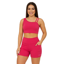Conjunto Fitness Carol Top + Short Com Bolso Feminino Academia