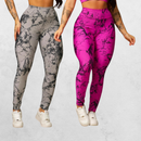 Kit 2 Calças Legging Feminina Marmorizada Tie-Dye Cintura Alta Fitness