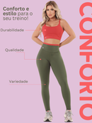 Conjunto Fitness Feminino Top Reagata e Calça Legging Poliamida Cintura Alta Modelador