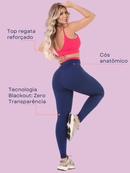 Conjunto Fitness Feminino Top Reagata e Calça Legging Poliamida Cintura Alta Modelador