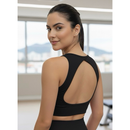 Top fitness micro canelado shine bojo removível cós com alta sustentação abertura nas costas UV50+