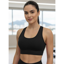Top fitness micro canelado shine bojo removível cós com alta sustentação abertura nas costas UV50+