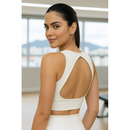 Top fitness micro canelado shine bojo removível cós com alta sustentação abertura nas costas UV50+