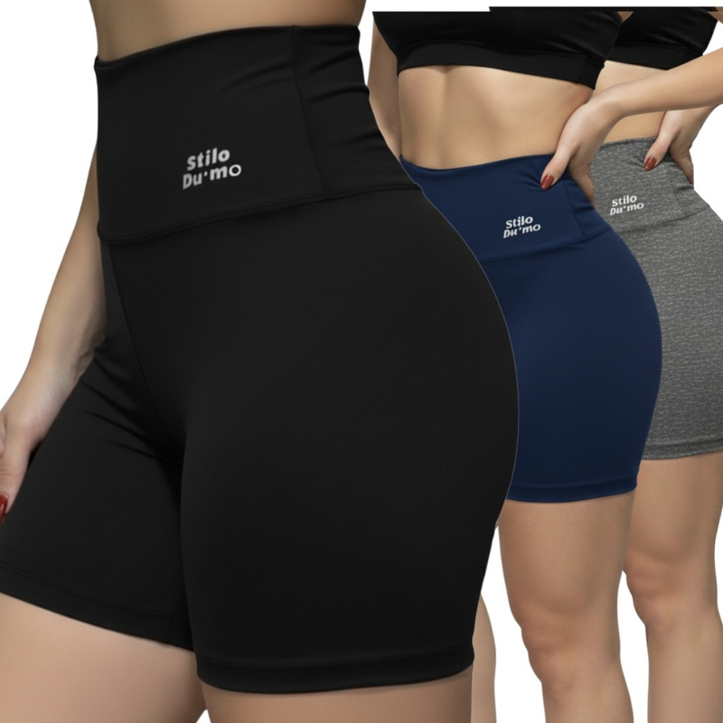 kit c/3 shorts de Poliamida 0 transparência, conforto, treino, yoga, corrida, atividade física.