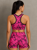 Kit Top Academia Com Bojo Forrado Estampa Marmorizado Feminino Adulto P ao G3