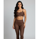 Conjunto fitness micro canelado meia lua top com bojo removível + calça legging, compressão UV50+