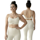 Conjunto fitness micro canelado meia lua top com bojo removível + calça legging, compressão UV50+