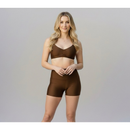 Conjunto fitness academia micro canelado shine top franzido com bojo removível + short compressão 28